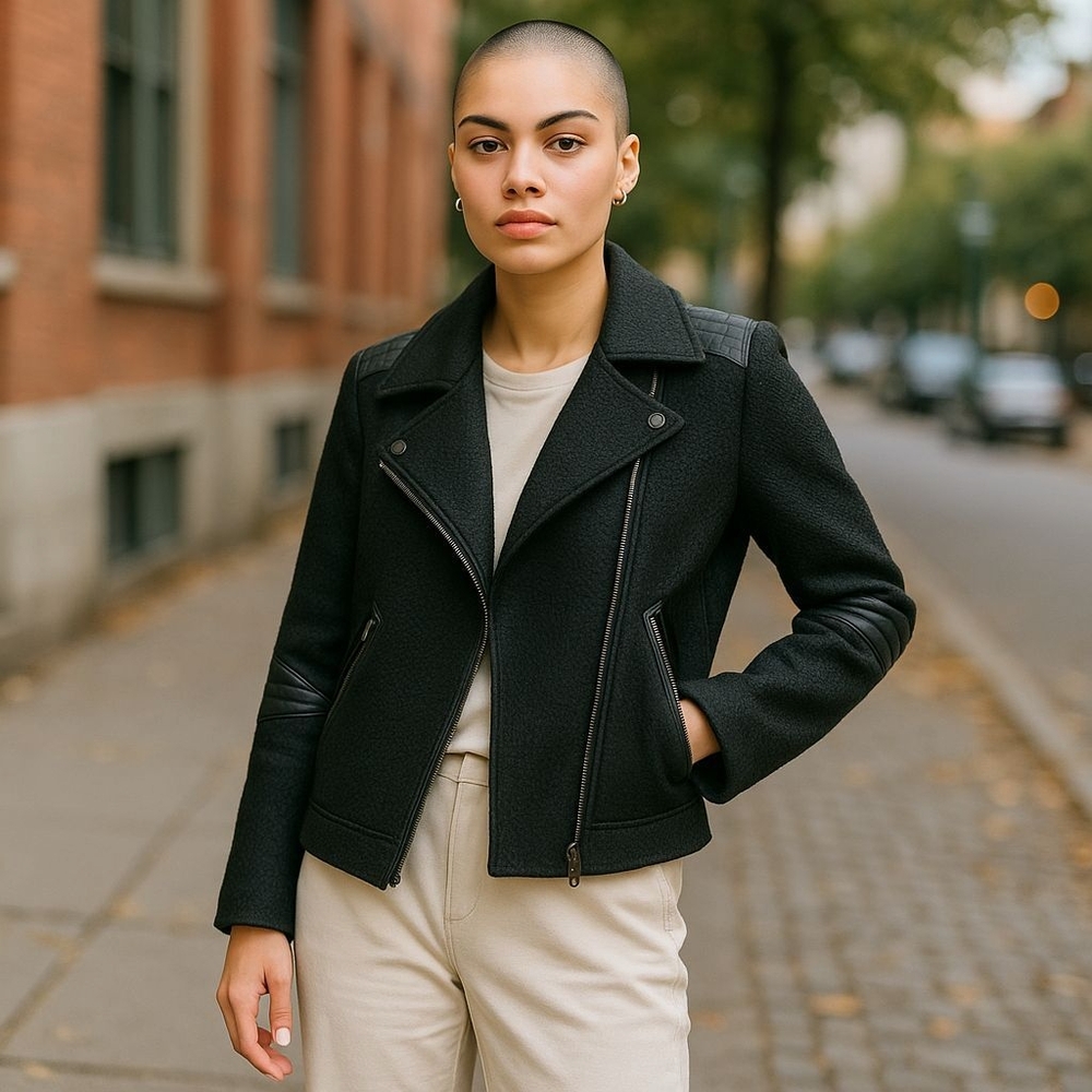 Vince Black Bomber Jacket with Textured Finish
